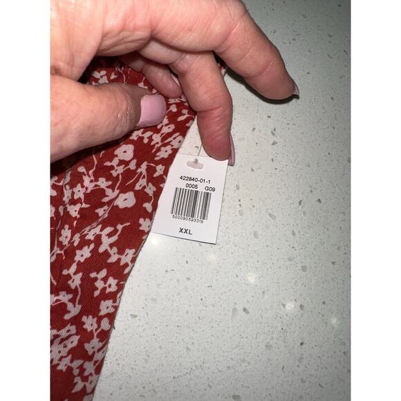 Old Navy NWT Top Brick Red Ivory Floral Short Bubble Peasant Boho Prairie 2XL - Picture 5 of 7